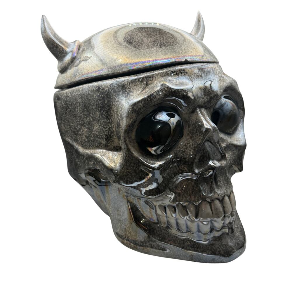 Large 4 Hose Ceramic Devil Skull Hookah w Tobacco Stem Gothic Demon Repaired
